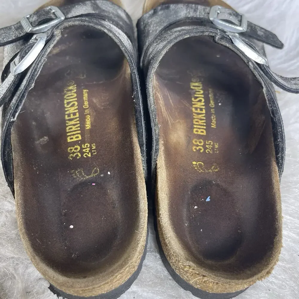 Birkenstock Arizona EU38 , US 7 Regular Black Silver Metallic Leather Sandals - Picture 9 of 12